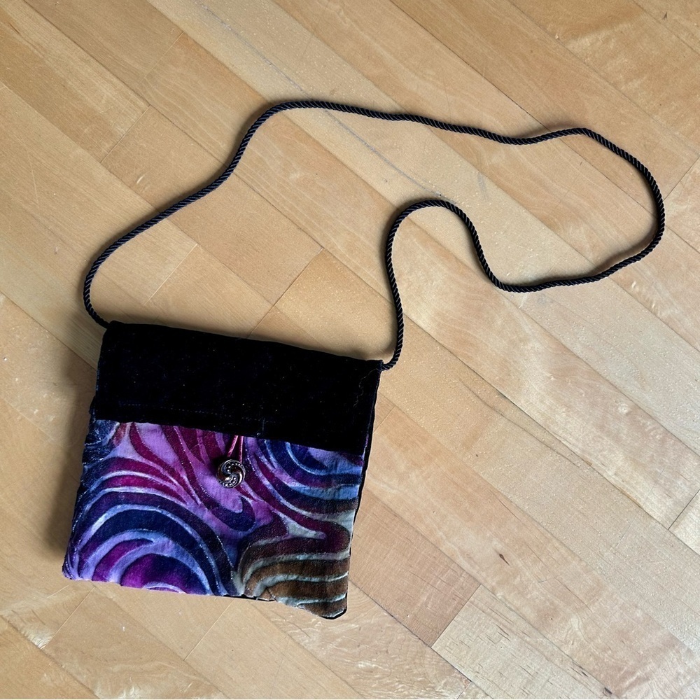 Black Purple Velvet Ombre Burnout Foldover Crossbody Bag Abstract